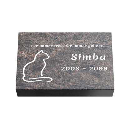 Personalisierte rechteckige Tiergrabplatte aus Granit für Hund, Katze & Haustiere 30 × 20 × 6 cm