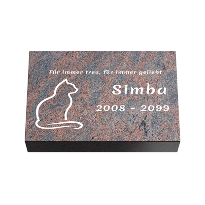 Personalisierte rechteckige Tiergrabplatte aus Granit für Hund, Katze & Haustiere 30 × 20 × 6 cm