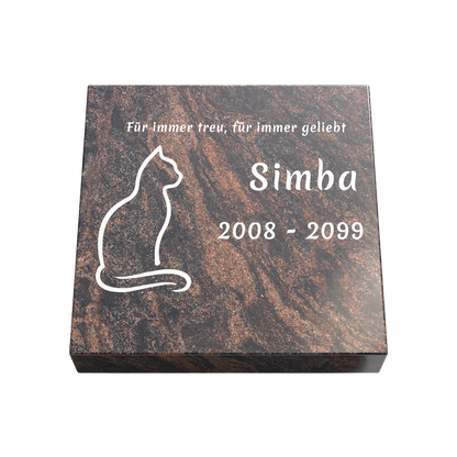 Personalisierte rechteckige Tiergrabplatte aus Granit für Hund, Katze & Haustiere 30 × 30 × 6 cm