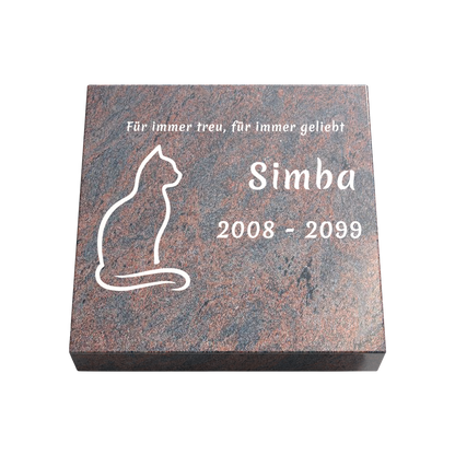 Personalisierte rechteckige Tiergrabplatte aus Granit für Hund, Katze & Haustiere 30 × 30 × 6 cm