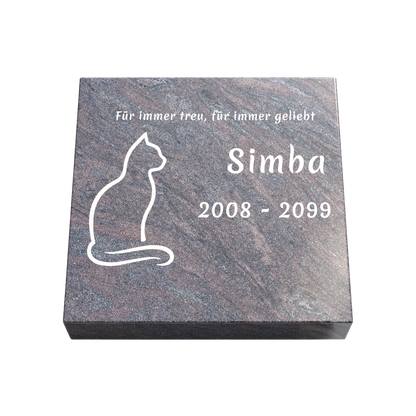 Personalisierte rechteckige Tiergrabplatte aus Granit für Hund, Katze & Haustiere 30 × 30 × 6 cm