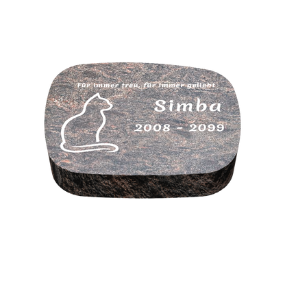 Personalisierter ovaler Tiergrabstein aus Granit für Hund & Katze 30 × 20 × 6 cm