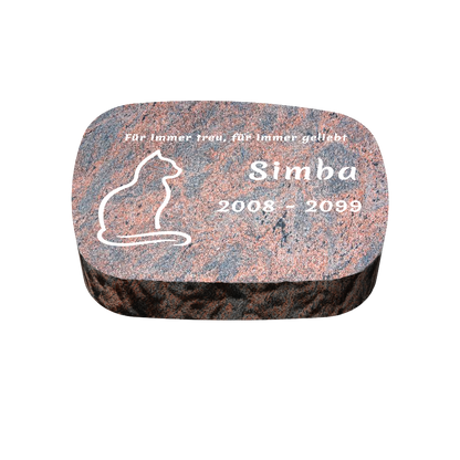 Personalisierter ovaler Tiergrabstein aus Granit für Hund & Katze 30 × 20 × 6 cm