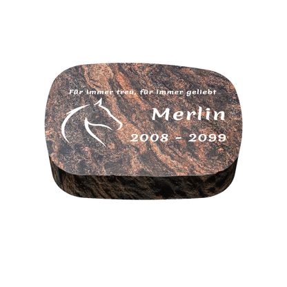 Personalisierter ovaler Tiergrabstein aus Granit für Hund & Katze 30 × 20 × 6 cm