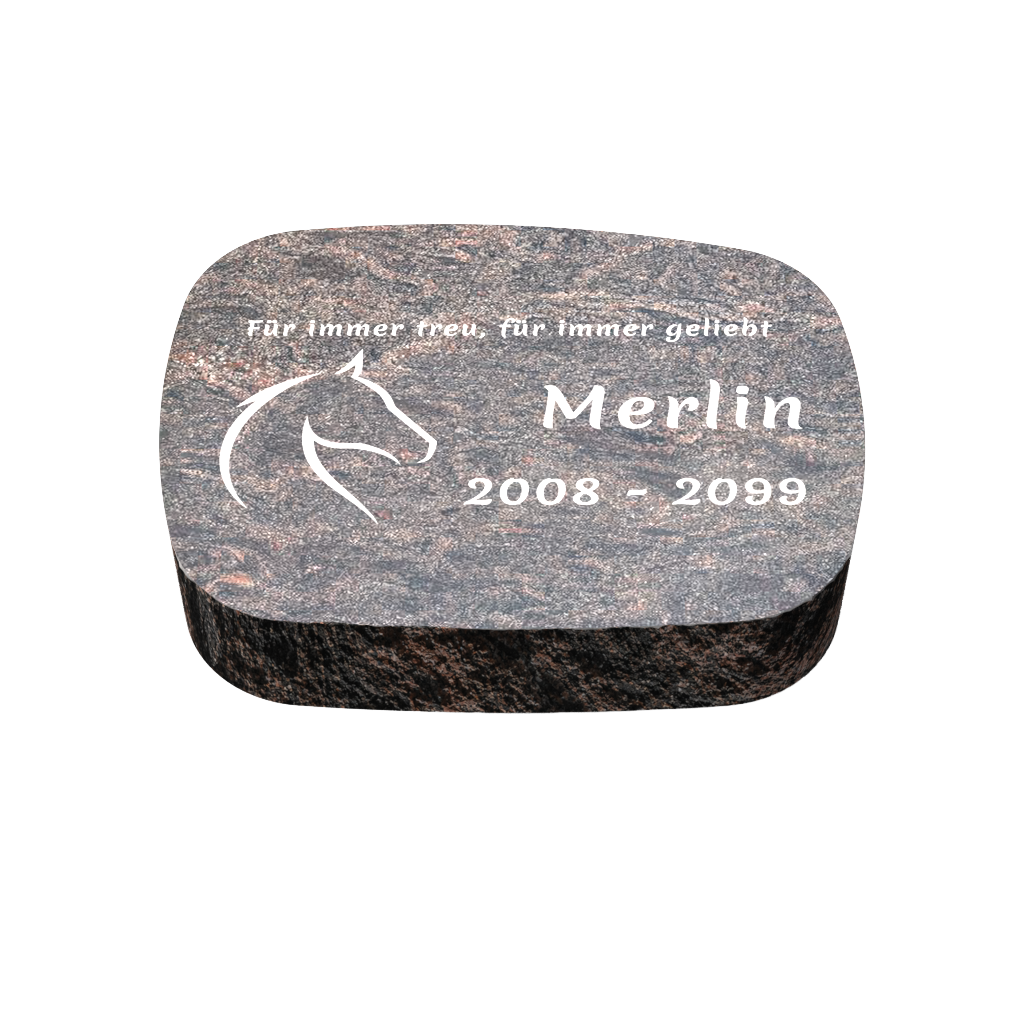 Personalisierter ovaler Tiergrabstein aus Granit für Hund & Katze 30 × 20 × 6 cm