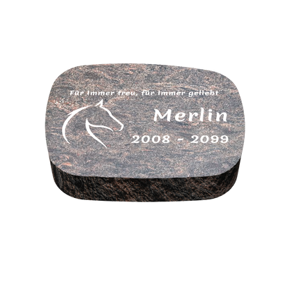 Personalisierter ovaler Tiergrabstein aus Granit für Hund & Katze 30 × 20 × 6 cm