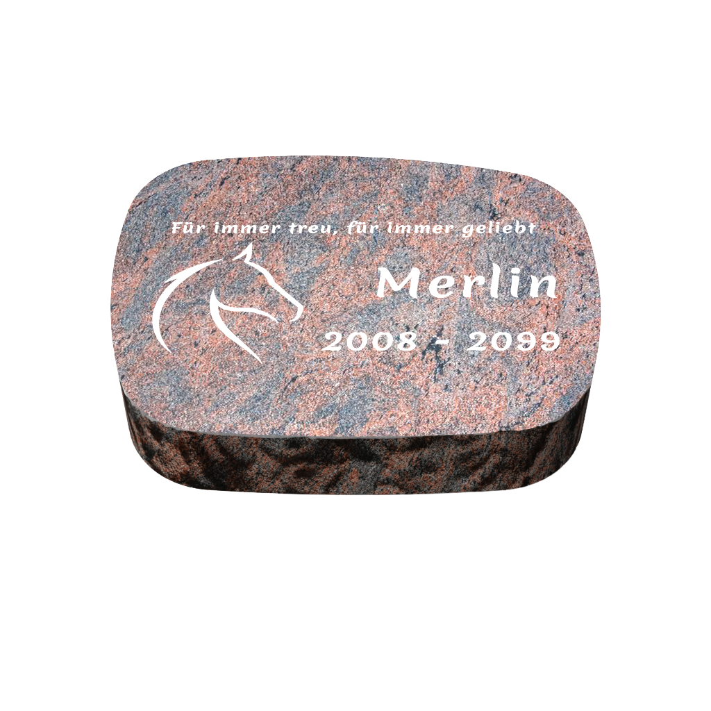 Personalisierter ovaler Tiergrabstein aus Granit für Hund & Katze 30 × 20 × 6 cm