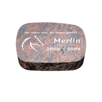 Personalisierter ovaler Tiergrabstein aus Granit für Hund & Katze 30 × 20 × 6 cm