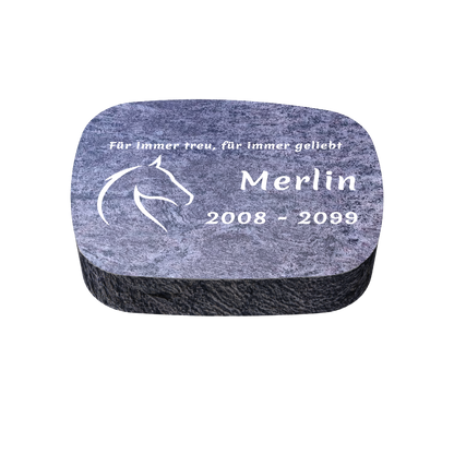 Personalisierter ovaler Tiergrabstein aus Granit für Hund & Katze 30 × 20 × 6 cm