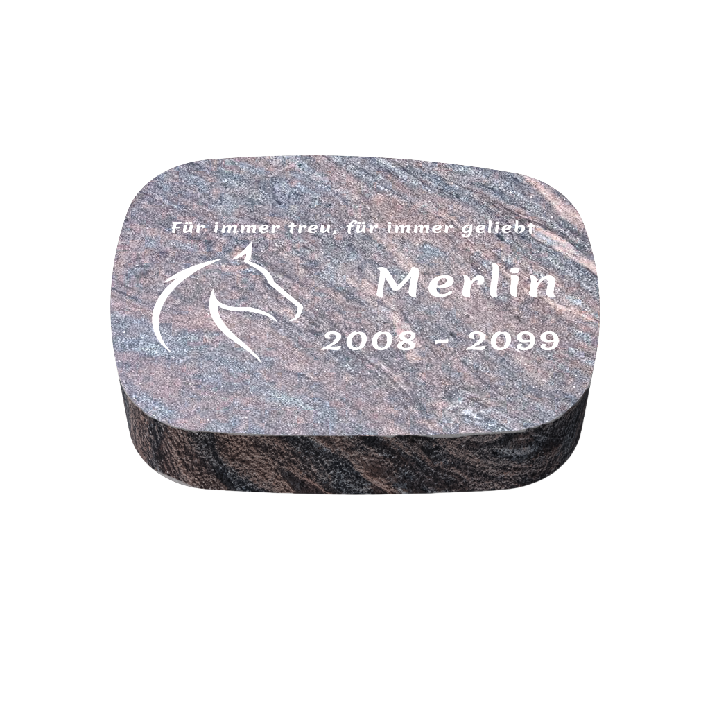 Personalisierter ovaler Tiergrabstein aus Granit für Hund & Katze 30 × 20 × 6 cm