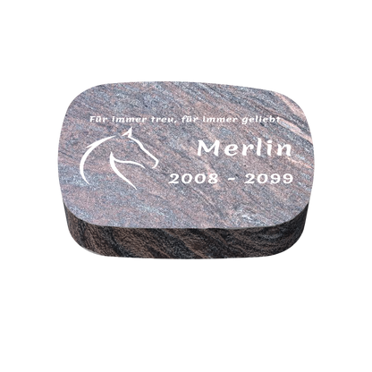 Personalisierter ovaler Tiergrabstein aus Granit für Hund & Katze 30 × 20 × 6 cm
