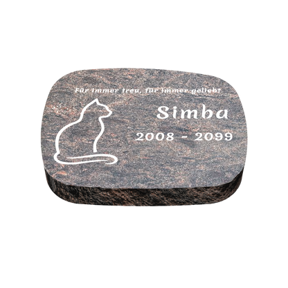Personalisierter ovaler Tiergrabstein aus Granit für Hund & Katze 40 × 30 × 6 cm
