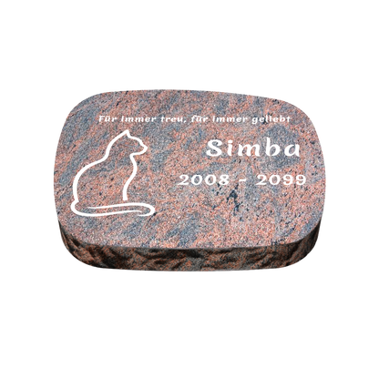 Personalisierter ovaler Tiergrabstein aus Granit für Hund & Katze 40 × 30 × 6 cm