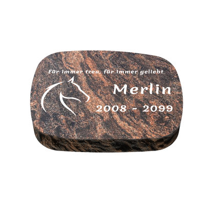 Personalisierter ovaler Tiergrabstein aus Granit für Hund & Katze 40 × 30 × 6 cm