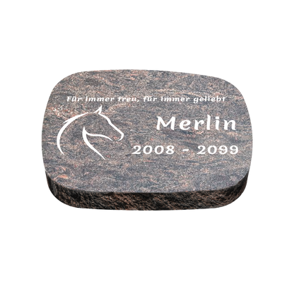 Personalisierter ovaler Tiergrabstein aus Granit für Hund & Katze 40 × 30 × 6 cm