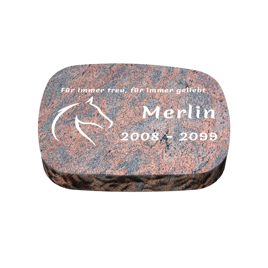 Personalisierter ovaler Tiergrabstein aus Granit für Hund & Katze 40 × 30 × 6 cm