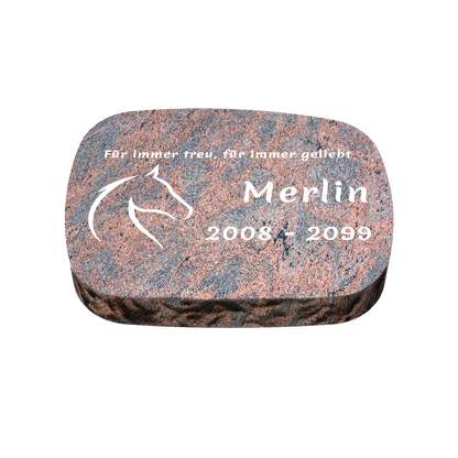 Personalisierter ovaler Tiergrabstein aus Granit für Hund & Katze 40 × 30 × 6 cm