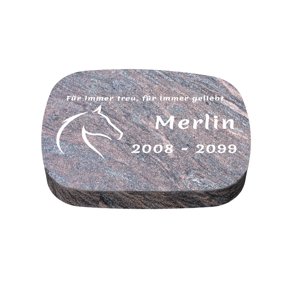 Personalisierter ovaler Tiergrabstein aus Granit für Hund & Katze 40 × 30 × 6 cm