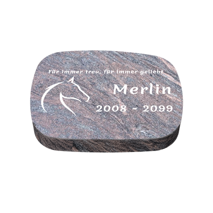 Personalisierter ovaler Tiergrabstein aus Granit für Hund & Katze 40 × 30 × 6 cm