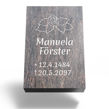 Grabplatte für Urnengrab 30x20x6 cm aus Granit | Arvoniselle