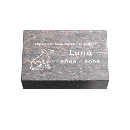 Personalisierte rechteckige Tiergrabplatte aus Granit für Hund, Katze & Haustiere 30 × 20 × 6 cm