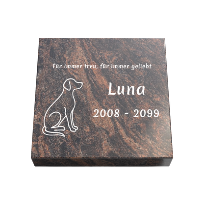 Personalisierte rechteckige Tiergrabplatte aus Granit für Hund, Katze & Haustiere 30 × 30 × 6 cm