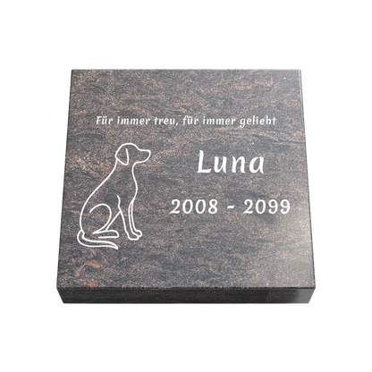 Personalisierte rechteckige Tiergrabplatte aus Granit für Hund, Katze & Haustiere 30 × 30 × 6 cm