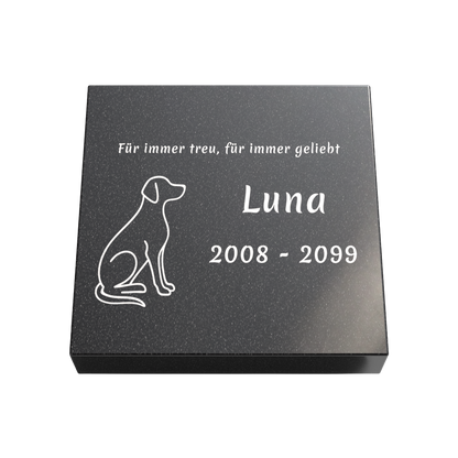 Personalisierte rechteckige Tiergrabplatte aus Granit für Hund, Katze & Haustiere 30 × 30 × 6 cm