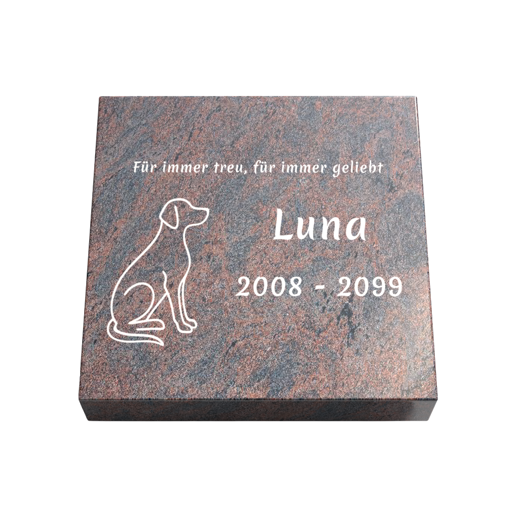Personalisierte rechteckige Tiergrabplatte aus Granit für Hund, Katze & Haustiere 30 × 30 × 6 cm