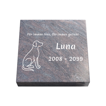 Personalisierte rechteckige Tiergrabplatte aus Granit für Hund, Katze & Haustiere 30 × 30 × 6 cm