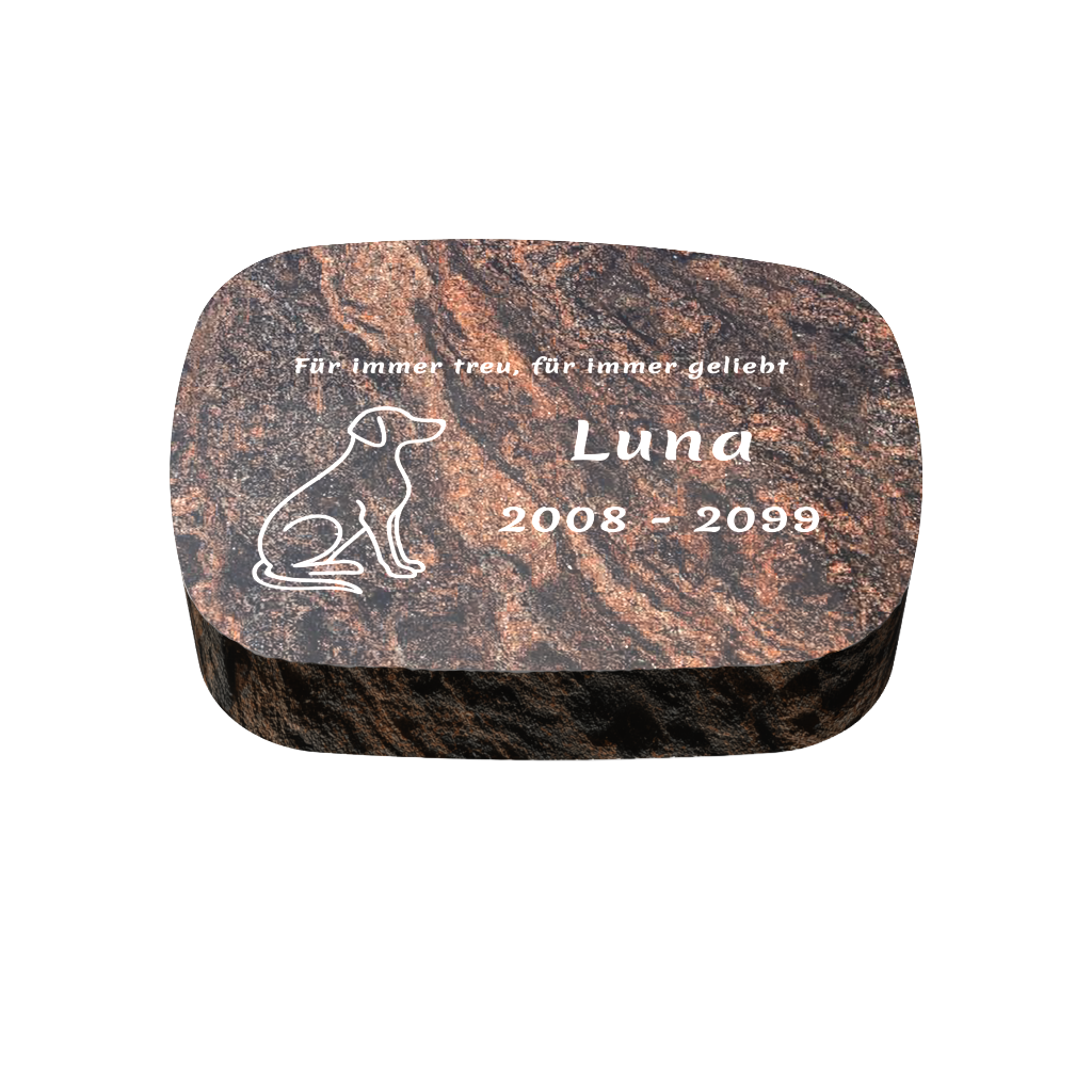 Personalisierter ovaler Tiergrabstein aus Granit für Hund & Katze 30 × 20 × 6 cm