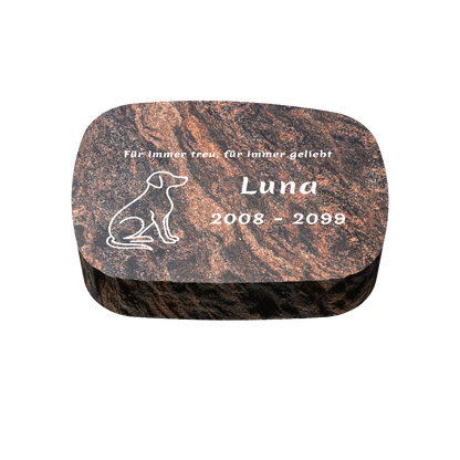 Personalisierter ovaler Tiergrabstein aus Granit für Hund & Katze 30 × 20 × 6 cm