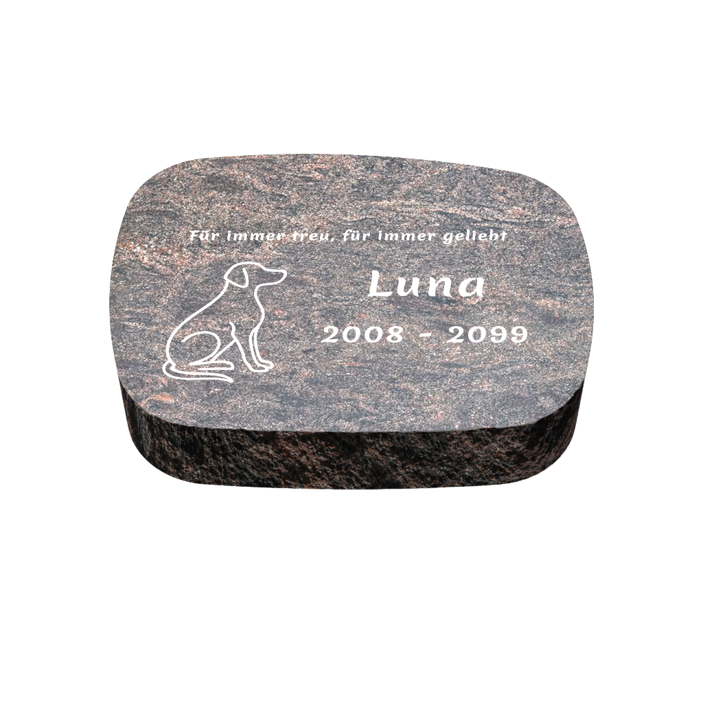 Personalisierter ovaler Tiergrabstein aus Granit für Hund & Katze 30 × 20 × 6 cm