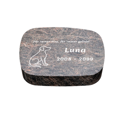 Personalisierter ovaler Tiergrabstein aus Granit für Hund & Katze 30 × 20 × 6 cm