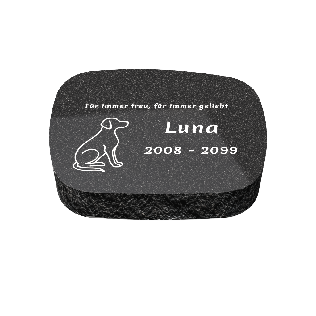 Personalisierter ovaler Tiergrabstein aus Granit für Hund & Katze 30 × 20 × 6 cm