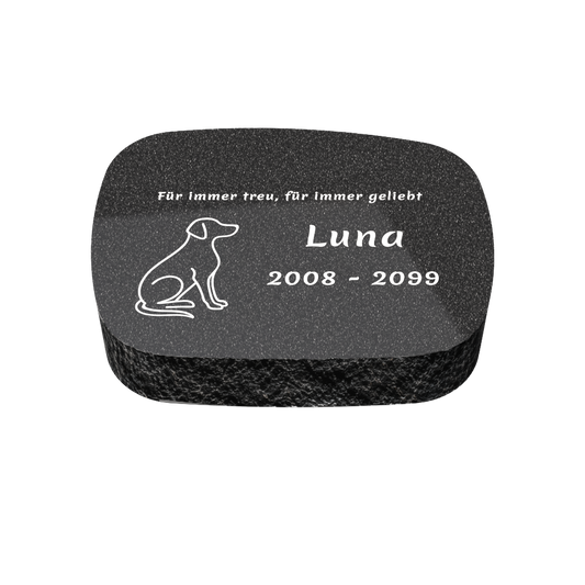 Personalisierter ovaler Tiergrabstein aus Granit für Hund & Katze 30 × 20 × 6 cm