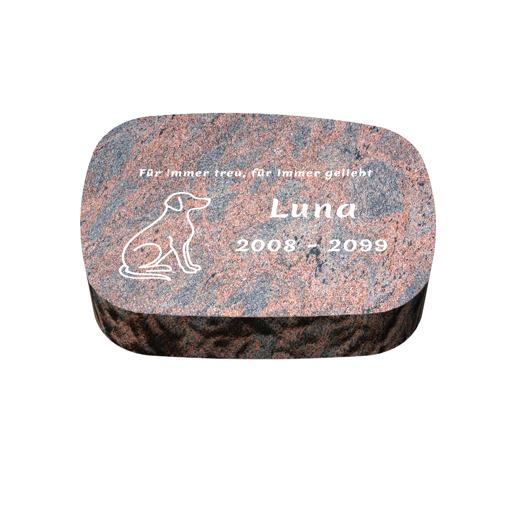 Personalisierter ovaler Tiergrabstein aus Granit für Hund & Katze 30 × 20 × 6 cm