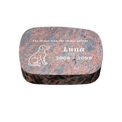 Personalisierter ovaler Tiergrabstein aus Granit für Hund & Katze 30 × 20 × 6 cm
