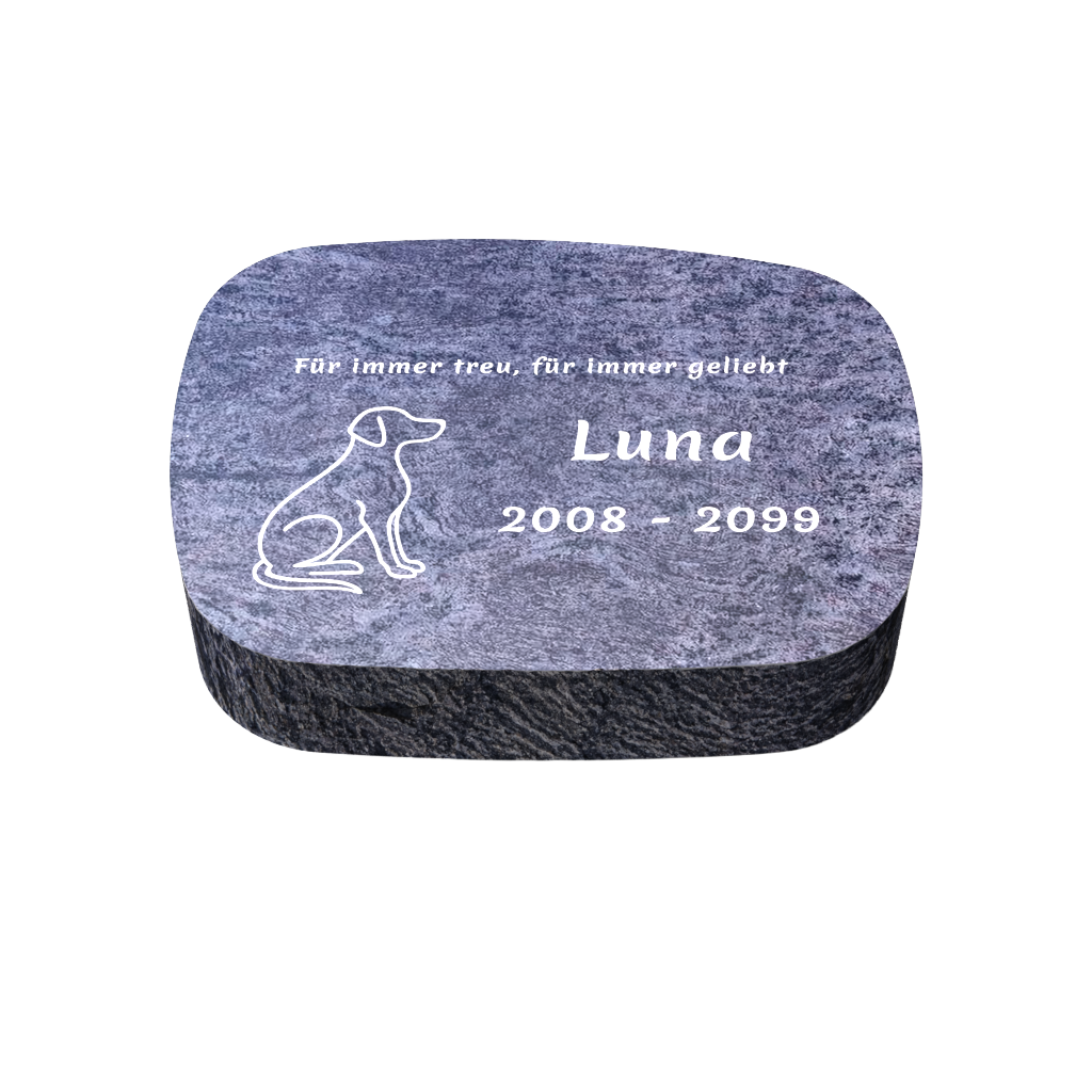 Personalisierter ovaler Tiergrabstein aus Granit für Hund & Katze 30 × 20 × 6 cm