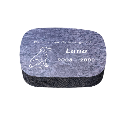Personalisierter ovaler Tiergrabstein aus Granit für Hund & Katze 30 × 20 × 6 cm