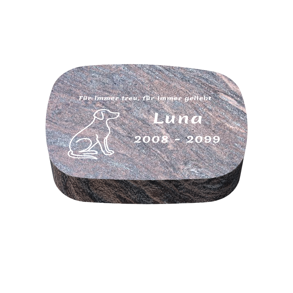 Personalisierter ovaler Tiergrabstein aus Granit für Hund & Katze 30 × 20 × 6 cm