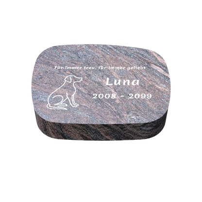 Personalisierter ovaler Tiergrabstein aus Granit für Hund & Katze 30 × 20 × 6 cm
