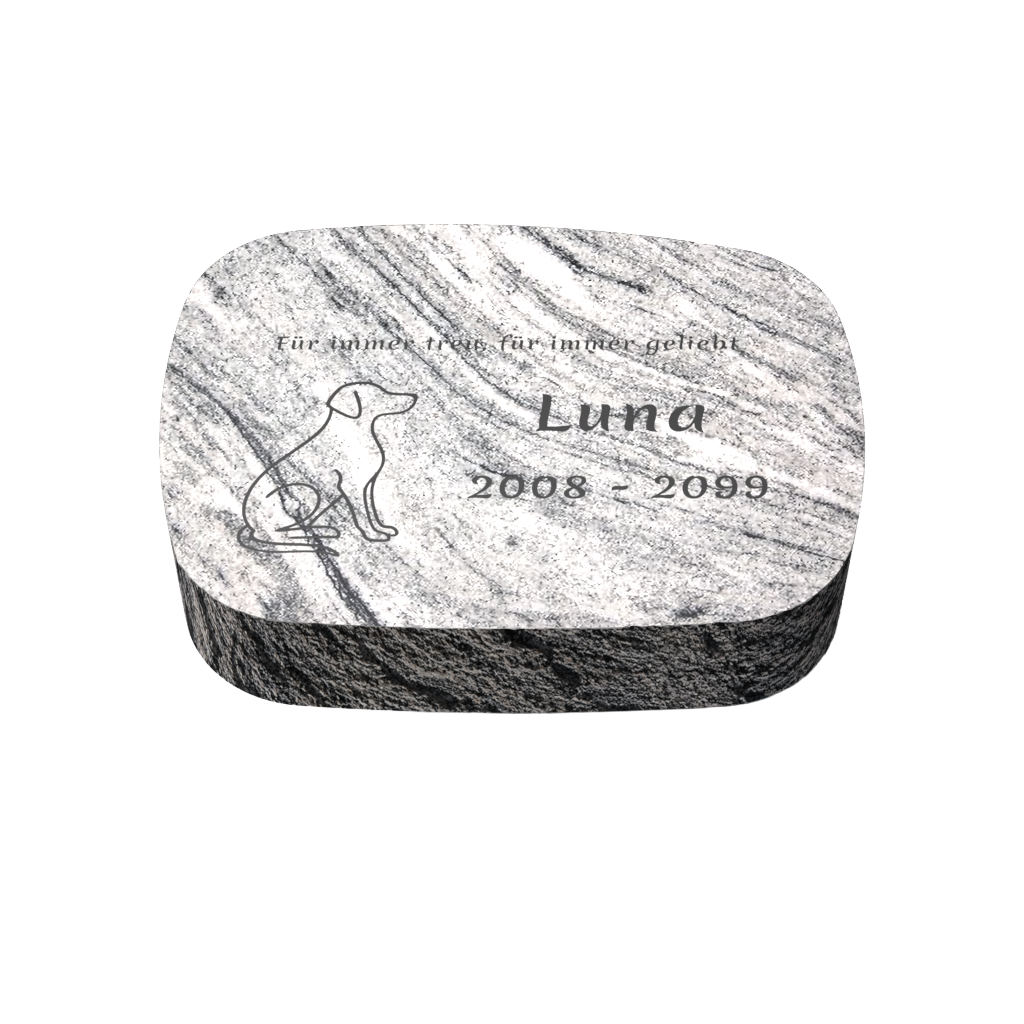 Personalisierter ovaler Tiergrabstein aus Granit für Hund & Katze 30 × 20 × 6 cm