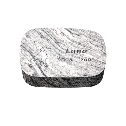 Personalisierter ovaler Tiergrabstein aus Granit für Hund & Katze 30 × 20 × 6 cm