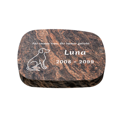 Personalisierter ovaler Tiergrabstein aus Granit für Hund & Katze 40 × 30 × 6 cm