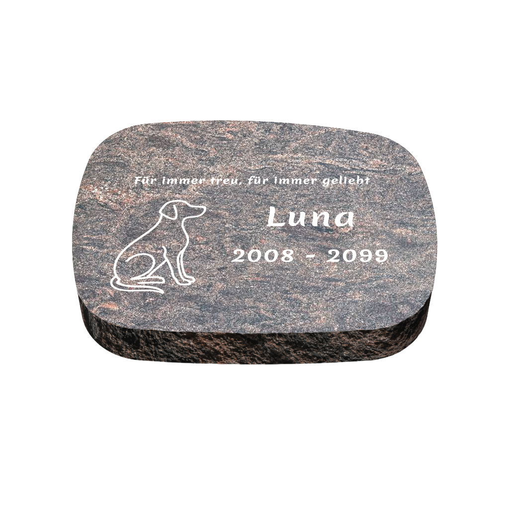 Personalisierter ovaler Tiergrabstein aus Granit für Hund & Katze 40 × 30 × 6 cm