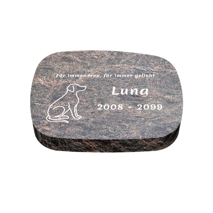 Personalisierter ovaler Tiergrabstein aus Granit für Hund & Katze 40 × 30 × 6 cm