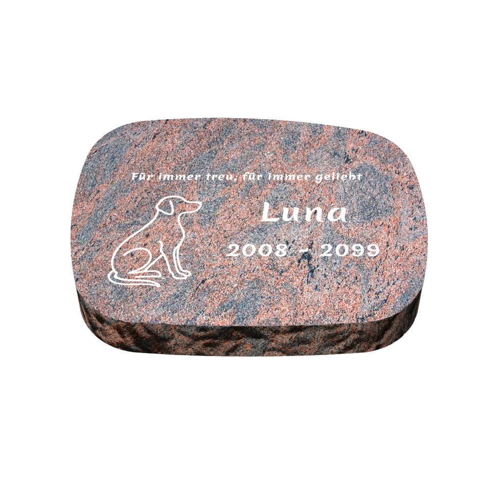 Personalisierter ovaler Tiergrabstein aus Granit für Hund & Katze 40 × 30 × 6 cm