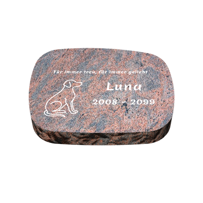 Personalisierter ovaler Tiergrabstein aus Granit für Hund & Katze 40 × 30 × 6 cm