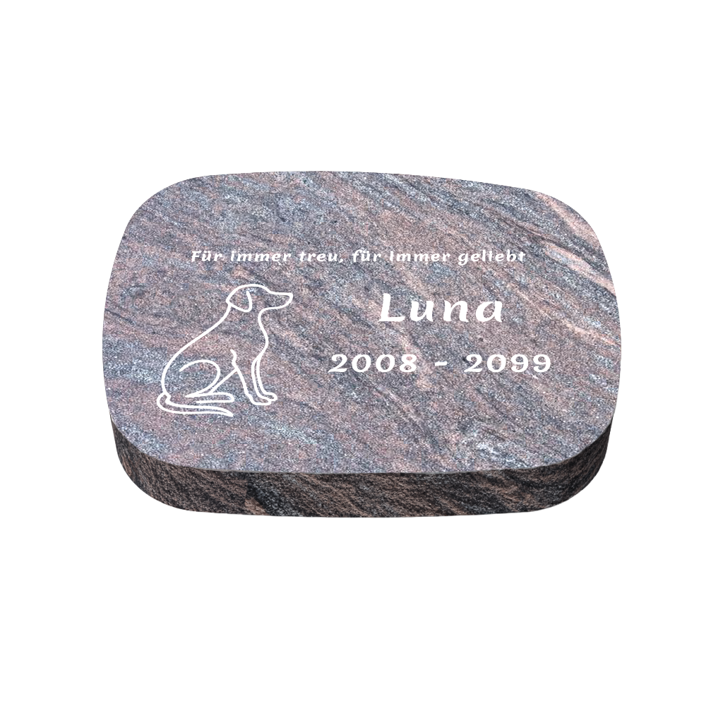 Personalisierter ovaler Tiergrabstein aus Granit für Hund & Katze 40 × 30 × 6 cm